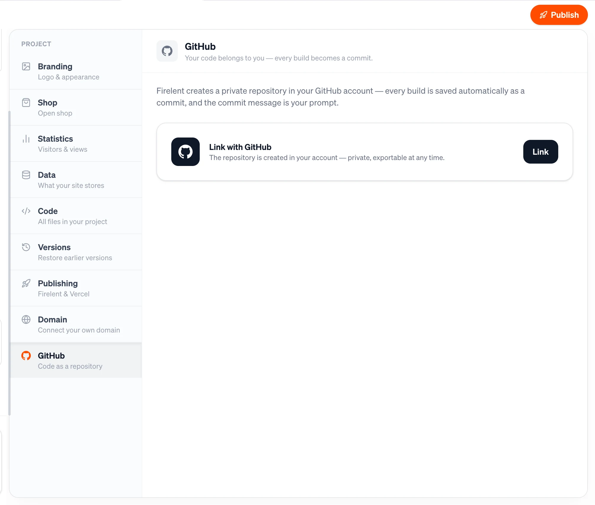 The GitHub section with Link with GitHub
