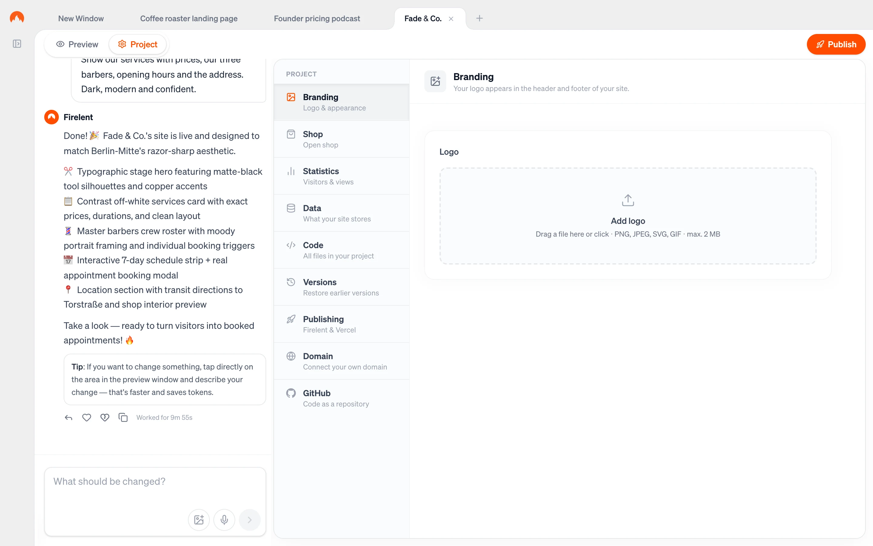 The Project tab with the list of settings sections on the left