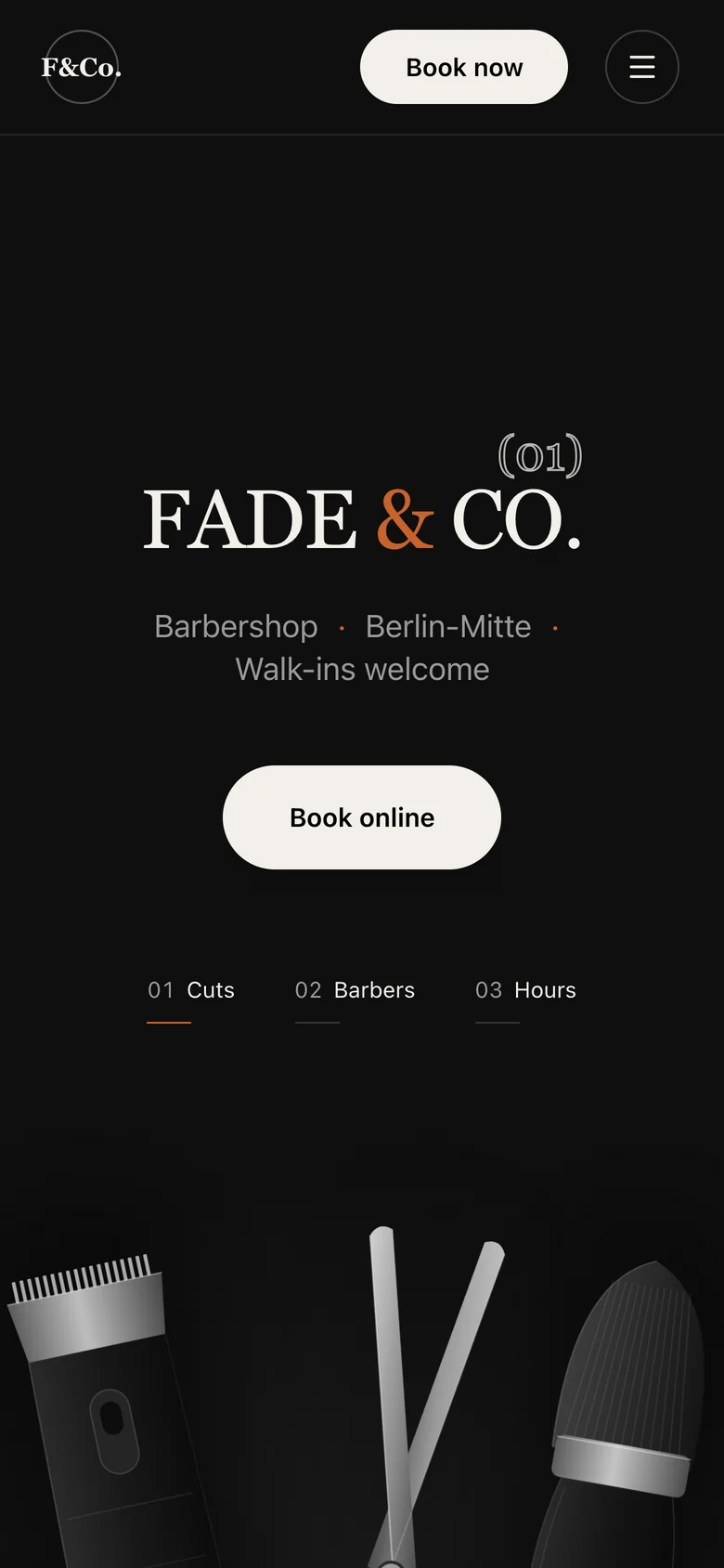 The Fade & Co. page on a phone